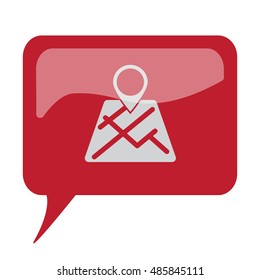 Red speech bubble with white Map Pointer icon on white background