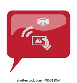 Red speech bubble with white Mobile Photo Printing icon on white background