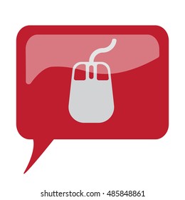 Red speech bubble with white Mouse icon on white background