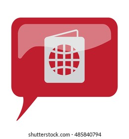 Red speech bubble with white Passport icon on white background