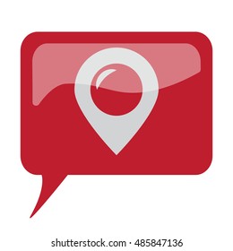 Red speech bubble with white Place icon on white background