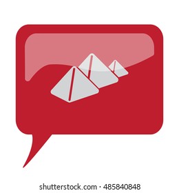 Red speech bubble with white Pyramids icon on white background
