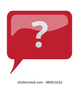 Red speech bubble with white Question Mark icon on white background