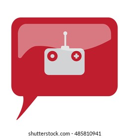 Red speech bubble with white Radio Control icon on white background