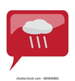 Red speech bubble with white Rain icon on white background
