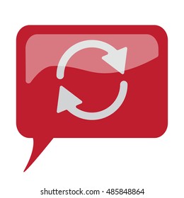 Red speech bubble with white Refresh icon on white background