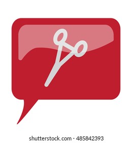 Red speech bubble with white Surgical Clamps icon on white background