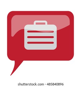 Red speech bubble with white Travel Case icon on white background