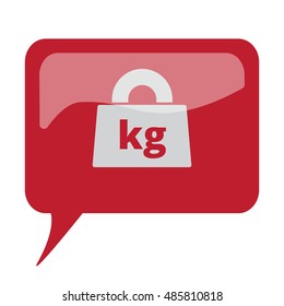 Red speech bubble with white Weight Kilograms icon on white background