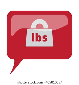 Red speech bubble with white Weight Pounds icon on white background