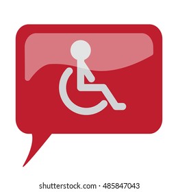 Red speech bubble with white Wheel Chair icon on white background