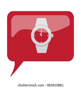 Red speech bubble with white Wrist Watch icon on white background