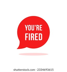 burbuja de habla roja con el texto despedido. tendencia de estilo simple y plano elemento de diseño gráfico lotipo moderno aislado en blanco. concepto de despido de trabajadores no profesionales o problemas en el equipo