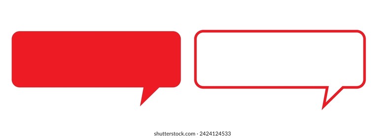 Red speech bubbles, dialogue box, quotes box, text box, talk, chat box, conversation. Rectangle dialogue frame icon and speech bubble on white background.