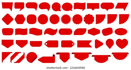Red speech bubbles, empty sale labels set. Vector tag, burst stamp, promo badge, sticker blank templates. Chat message icons, product signs mockup collection. Price discount tags, sale coupon labels.