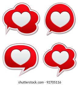 Red speech bubbles with heart icon, vector illustration