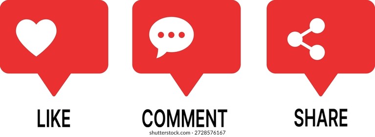 Burbujas de discurso rojo con el corazón blanco comentar y compartir como redes sociales
