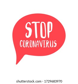 Red Speech Buble With Hand Drawn Phrase Stop Coronavirus.