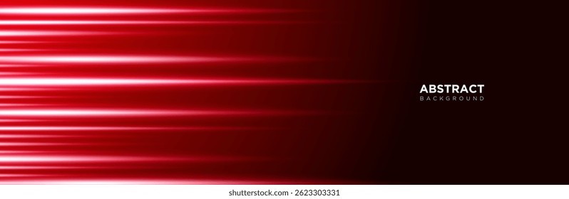 Red speed lines on black background with neon light effect for web banner. Vector design.