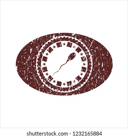 Red sperm icon inside distressed rubber stamp