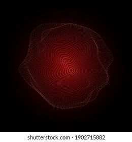 Esfera roja compuesta de partículas. Elementos modernos del armazón de alambre. Esfera de cuadrícula tecnológica. Ilustración vectorial.