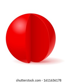 Red sphere with cut out piece. White template. Vector 3d illustration isolated on white background