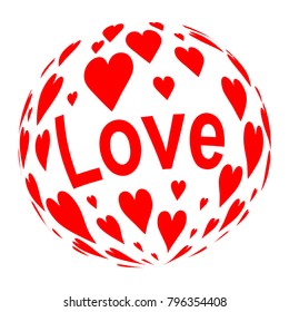 Red sphere formed of hearts as an universal symbol of love