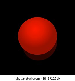 Rote Kugel auf schwarzem Hintergrund mit einem Schatten. Rote Kugel. Ball auf schwarzem Hintergrund. 3D-Ball. Hintergrundbild. Geometrische Abbildung. Platz für Text. Poster-Vektorgrafik.