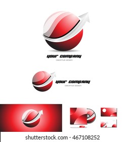 Red sphere silver grey arrow logo design 3d icon vector company element template games media communication