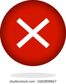 Una esfera roja con un símbolo X blanco en el centro, proyectando una sombra suave.