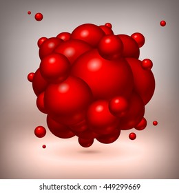 Red spheres stick together, volume balls, abstract object, vector design elements