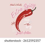 Red spicy chili artwork. Always fresh spicy graphic print design. Eat veggies. Just chillin. Hot chili design for t shirt print, poster, sticker, background and other uses.