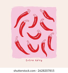 Red spicy chili artwork. Always fresh spicy graphic print design. Hot chili design for t shirt print, poster, sticker, background and other uses.