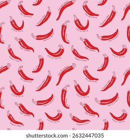 Red spicy chili Seamless Pattern artwork. Always fresh spicy graphic print design. Hot chili design for t shirt print, poster, sticker, background and other uses.