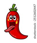 Red Spicy Chilli Pepper Characters with expression of spiciness and sweat, Cartoon Vector Illustration