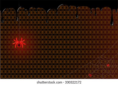 Red spider with babies on the web. Background with pattern of spiders.
Vector illustration