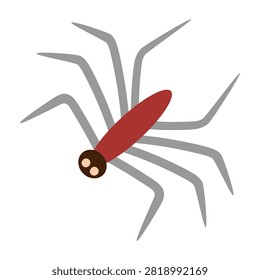 Red spider. Hand drawn vector flat. Arthropod. Insect, hexapod. Animal. Pest. Scary spinner, caterpillar. Color illustration.