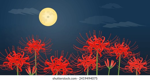 Red spider lily and full moon background (2:1)