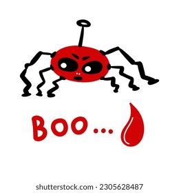 A red spider monster with lettering BOO. Vector illustration