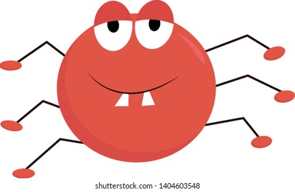 A red spider with six legs chilling sitting down, vector, color drawing or illustration. 