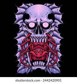 red spider and skull vector illustration