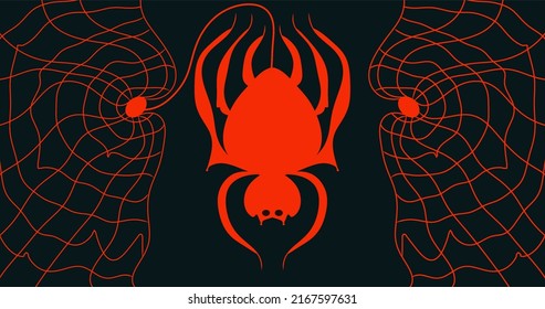 red spider web silhouette black background vector illustration