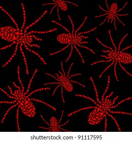 red spiders of small flies on black