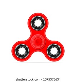 Red spinner 2018 with shadow, popular toy, antistress and relaxation. Isolated on white background. Vector illustration, EPS10.