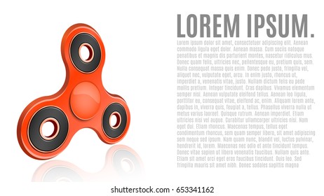 Red spinner on a white background. Modern toy antistress for fingers. 3d style. Glossy button. A place for your projects. Enter your text. Cover for advertising. Vector illustration. EPS 10