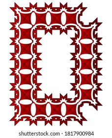 Roter, glänzender Zierbrief einzeln auf weißem Hintergrund.Prickly Art Font.
