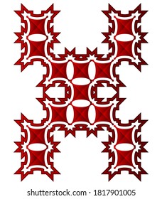 Red spiny decorative letter isolated on white background.Prickly art font.