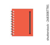 Red spiral notebook with elastic closure. Clipart of wirebound notepad, memo pad, steno pad. Minimalistic journal for diary or daily planner app icon. Note book vector illustration EPS 10.
