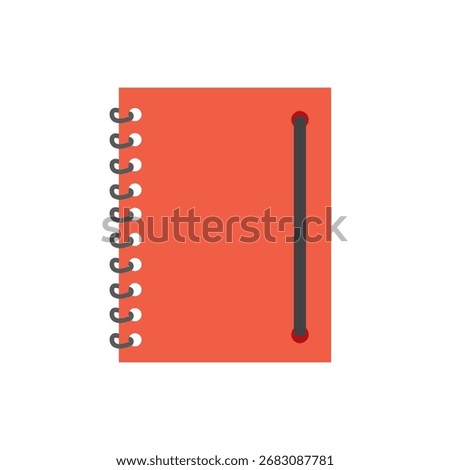 Red spiral notebook with elastic closure. Clipart of wirebound notepad, memo pad, steno pad. Minimalistic journal for diary or daily planner app icon. Note book vector illustration EPS 10.