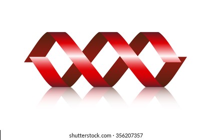 Red Spiral Ribbon Abstract Logo with reflection, Vector illustration
